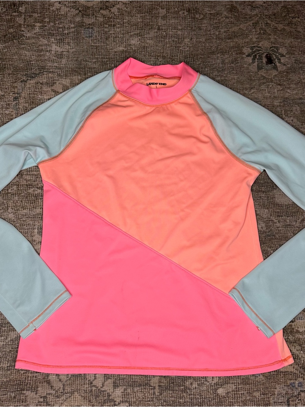 Lands End Girls Rash Guard Long Sleeve Color Block Size Large 14